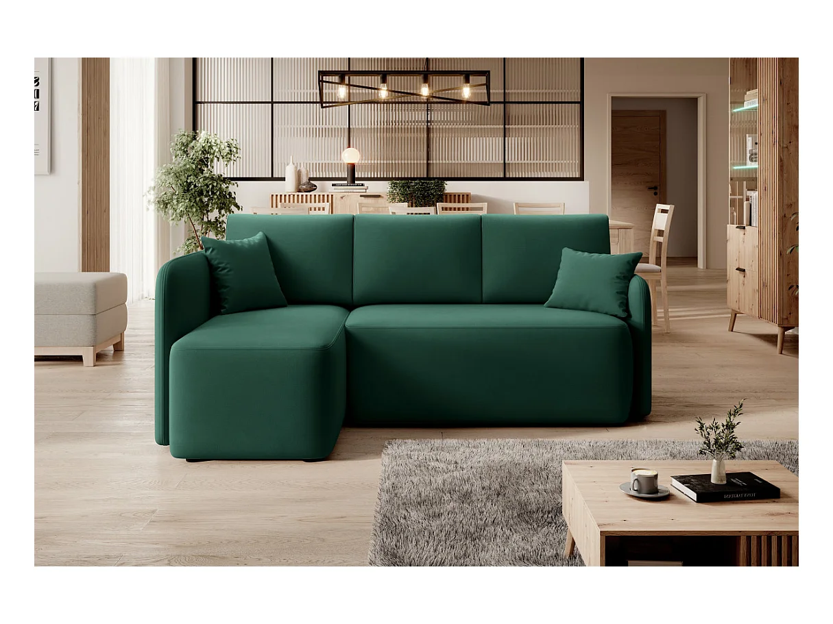 Petit canapé d'angle convertible 3 places tissu vert Takin 206cm-Méridienne A gauche