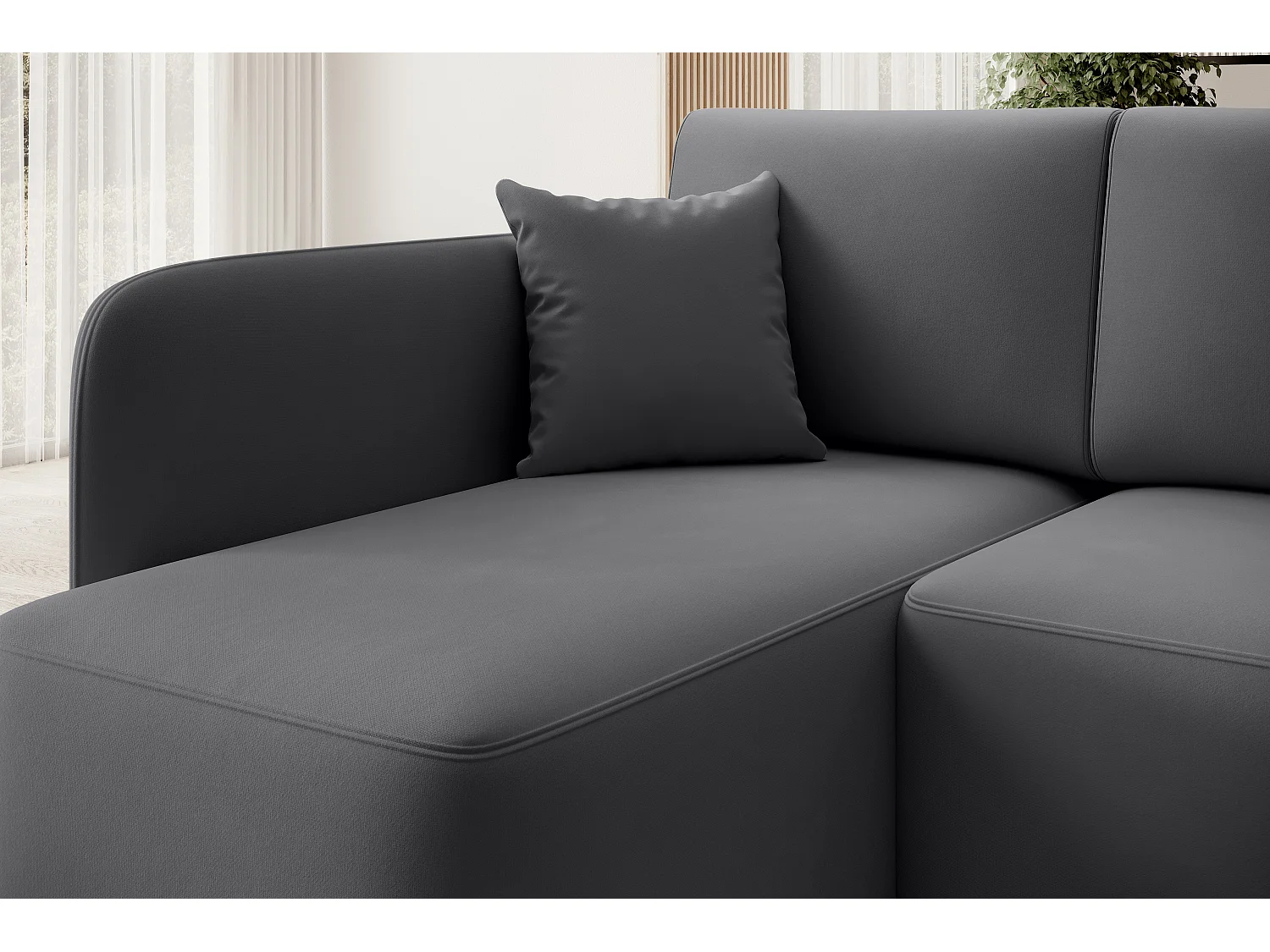 Petit canapé d'angle convertible 3 places tissu TAKIN 206cm-Gris foncé-angle gauche