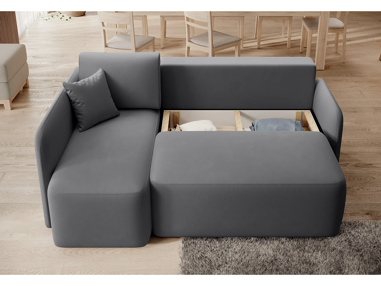 Petit canapé d'angle convertible 3 places tissu TAKIN 206cm-Gris foncé-angle gauche