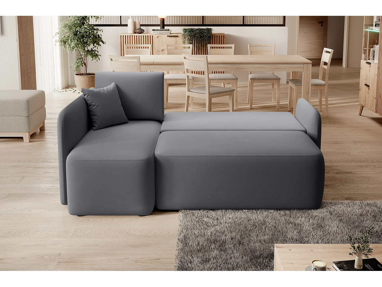 Petit canapé d'angle convertible 3 places tissu TAKIN 206cm-Gris foncé-angle gauche