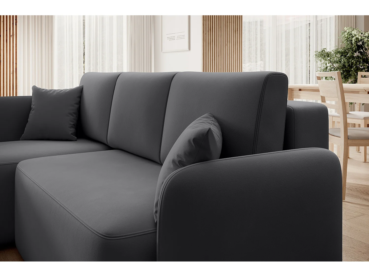 Petit canapé d'angle convertible 3 places tissu TAKIN 206cm-Gris foncé-angle gauche