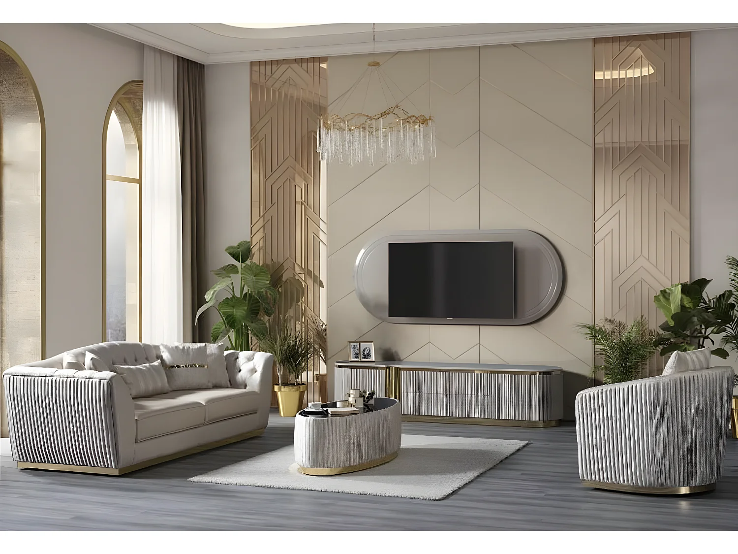 3 Pers. Canapé Grand Lux/Tissu-Beige