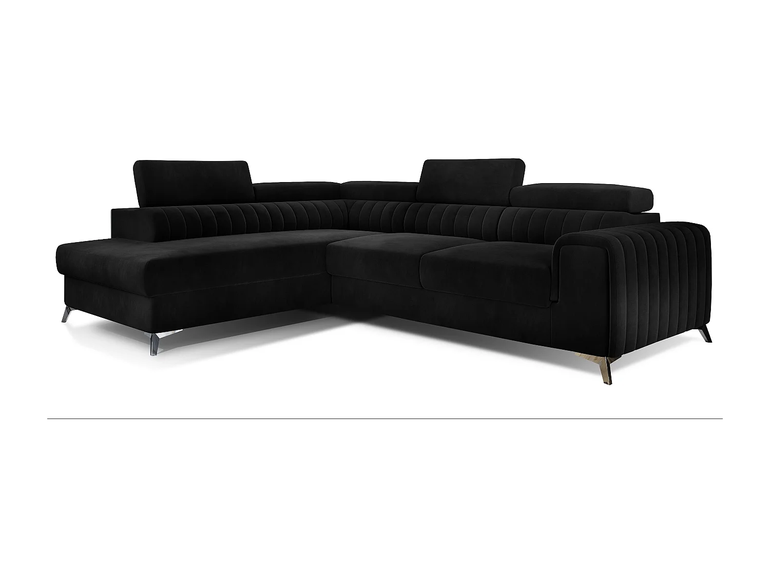 Canapé angle gauche convertible avec appuis-tête réglables velours noir Lozan 275cm