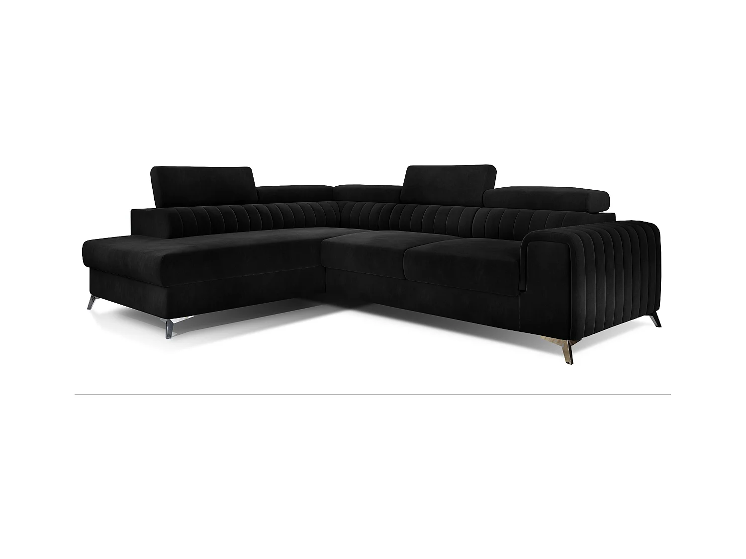 Canapé angle gauche convertible avec appuis-tête réglables velours noir Lozan 275cm