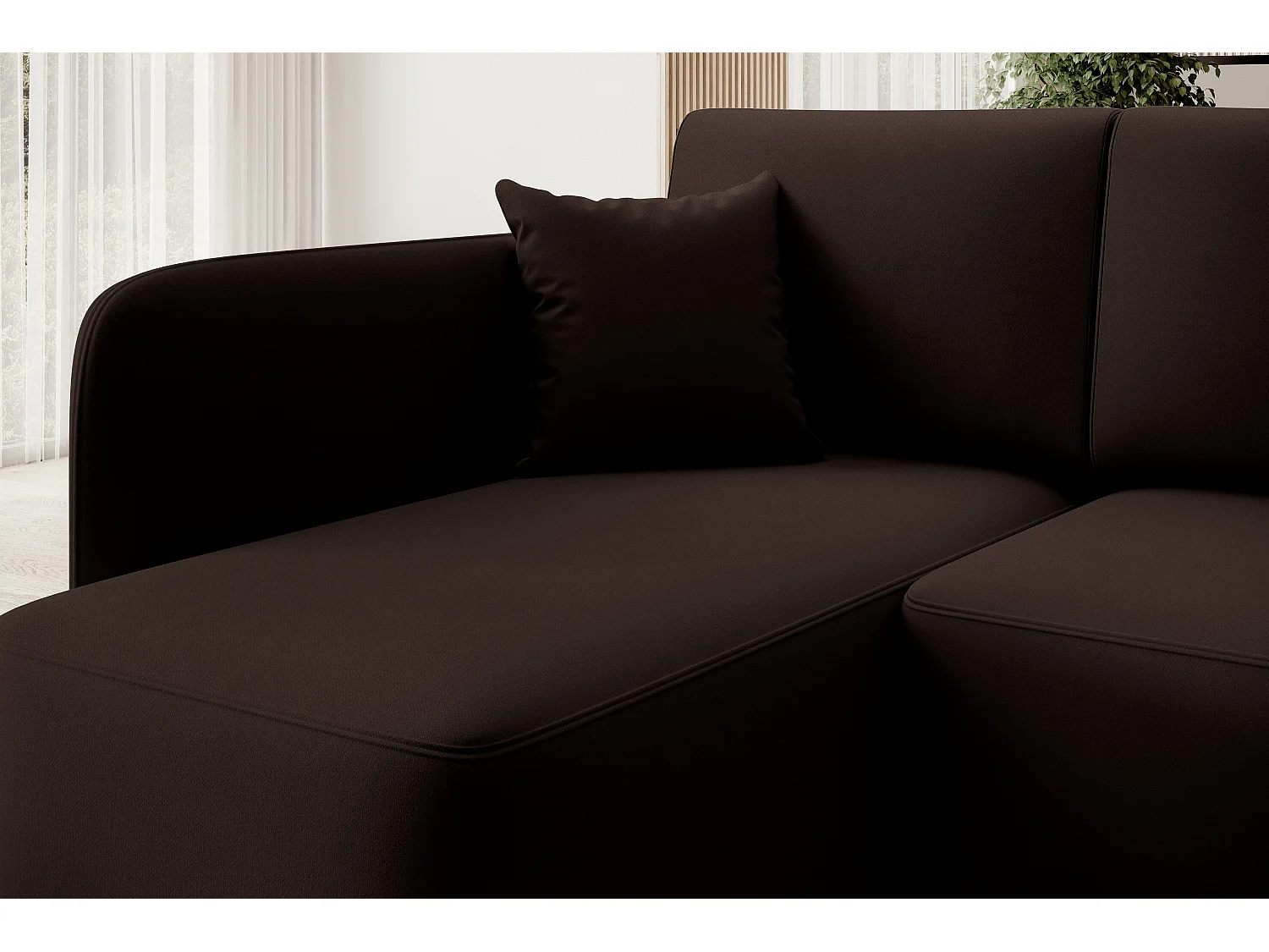 Petit canapé d'angle convertible 3 places tissu marron Takin 206cm-Méridienne A gauche