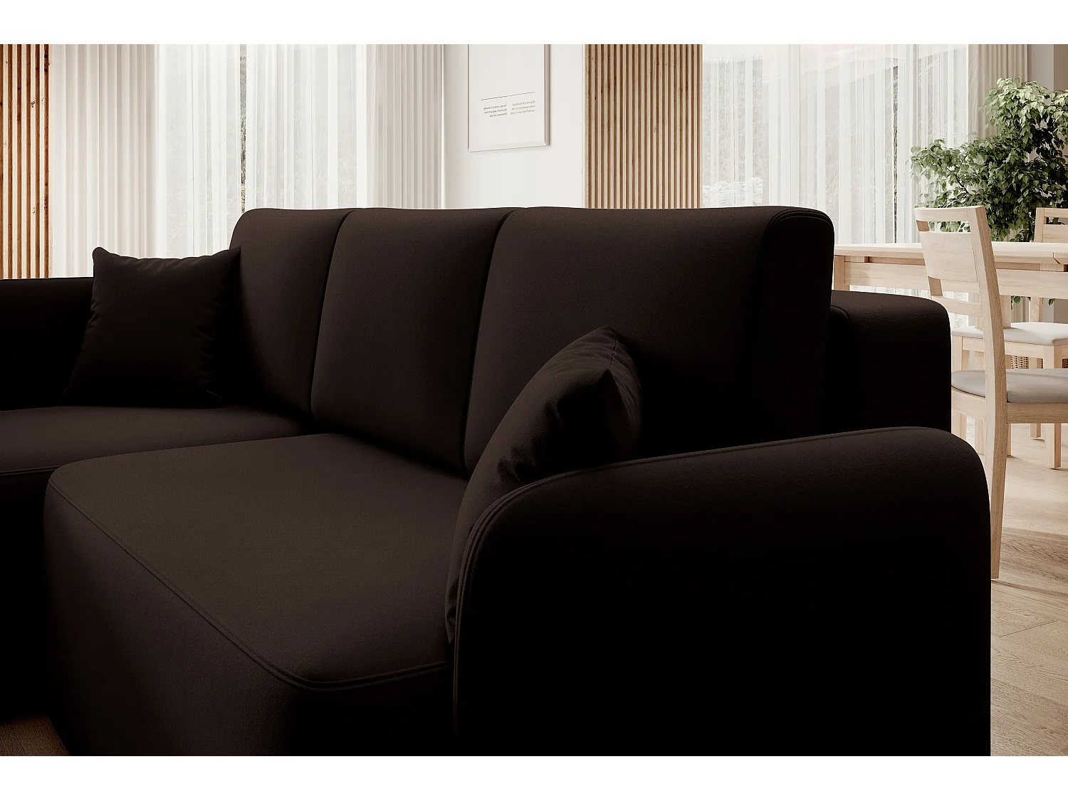 Petit canapé d'angle convertible 3 places tissu marron Takin 206cm-Méridienne A gauche