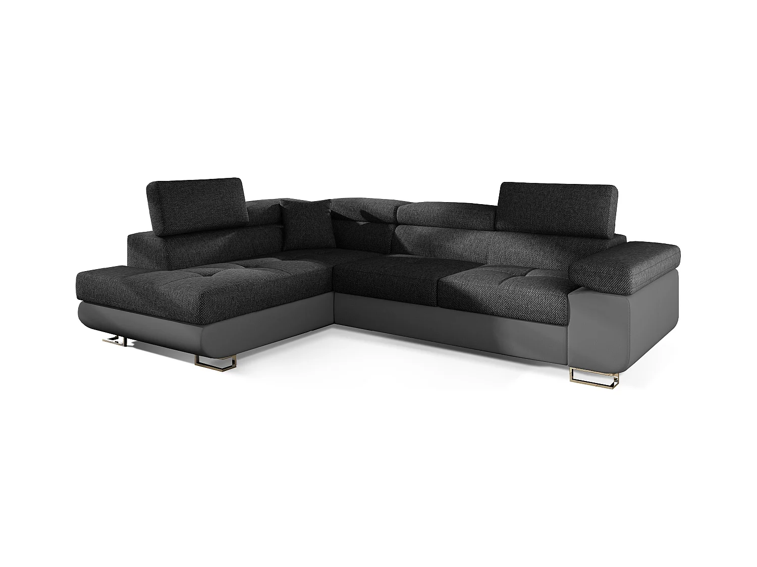 Canapé d'angle gauche convertible tissu gris foncé chiné et simili gris Marka 275cm