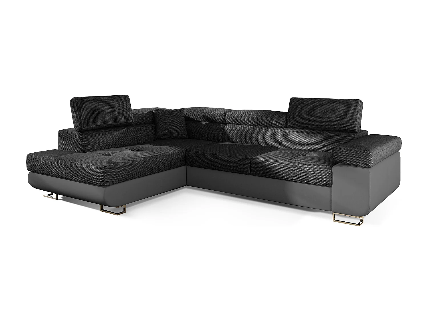 Canapé d'angle gauche convertible tissu gris foncé chiné et simili gris Marka 275cm