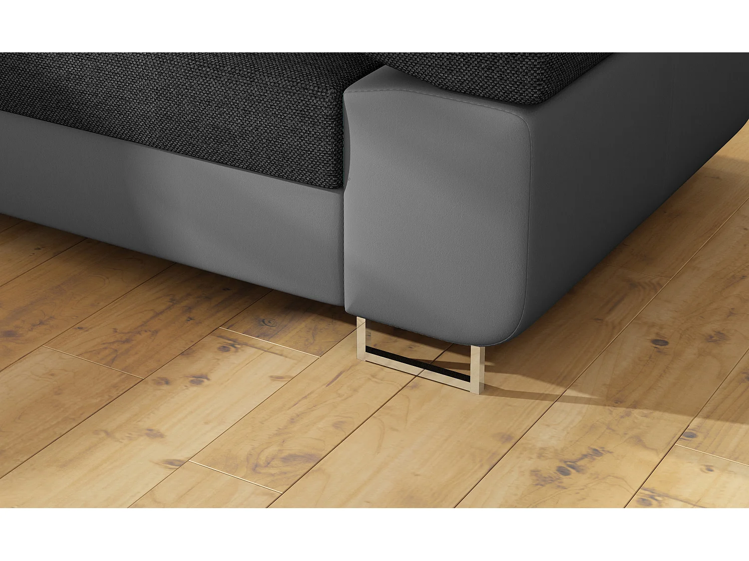 Canapé d'angle convertible simili cuir et tissu MARKA - Coffre et appuis-tête réglables-Gris/Gris foncé-angle gauche