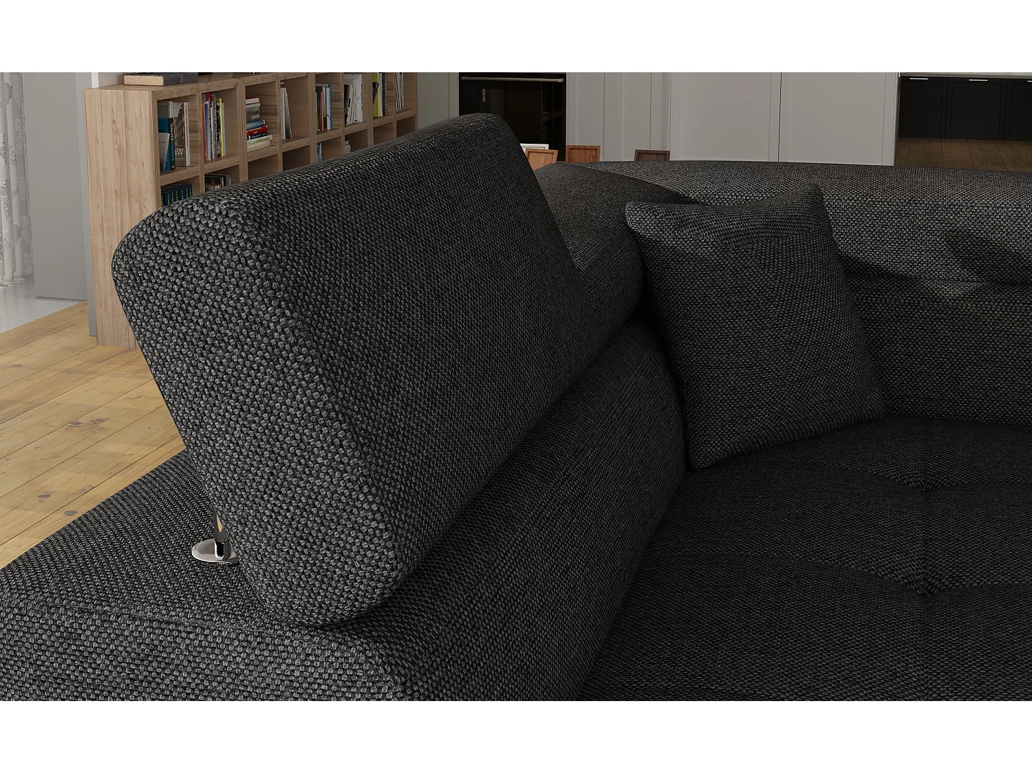 Canapé d'angle convertible simili cuir et tissu MARKA - Coffre et appuis-tête réglables-Gris/Gris foncé-angle gauche