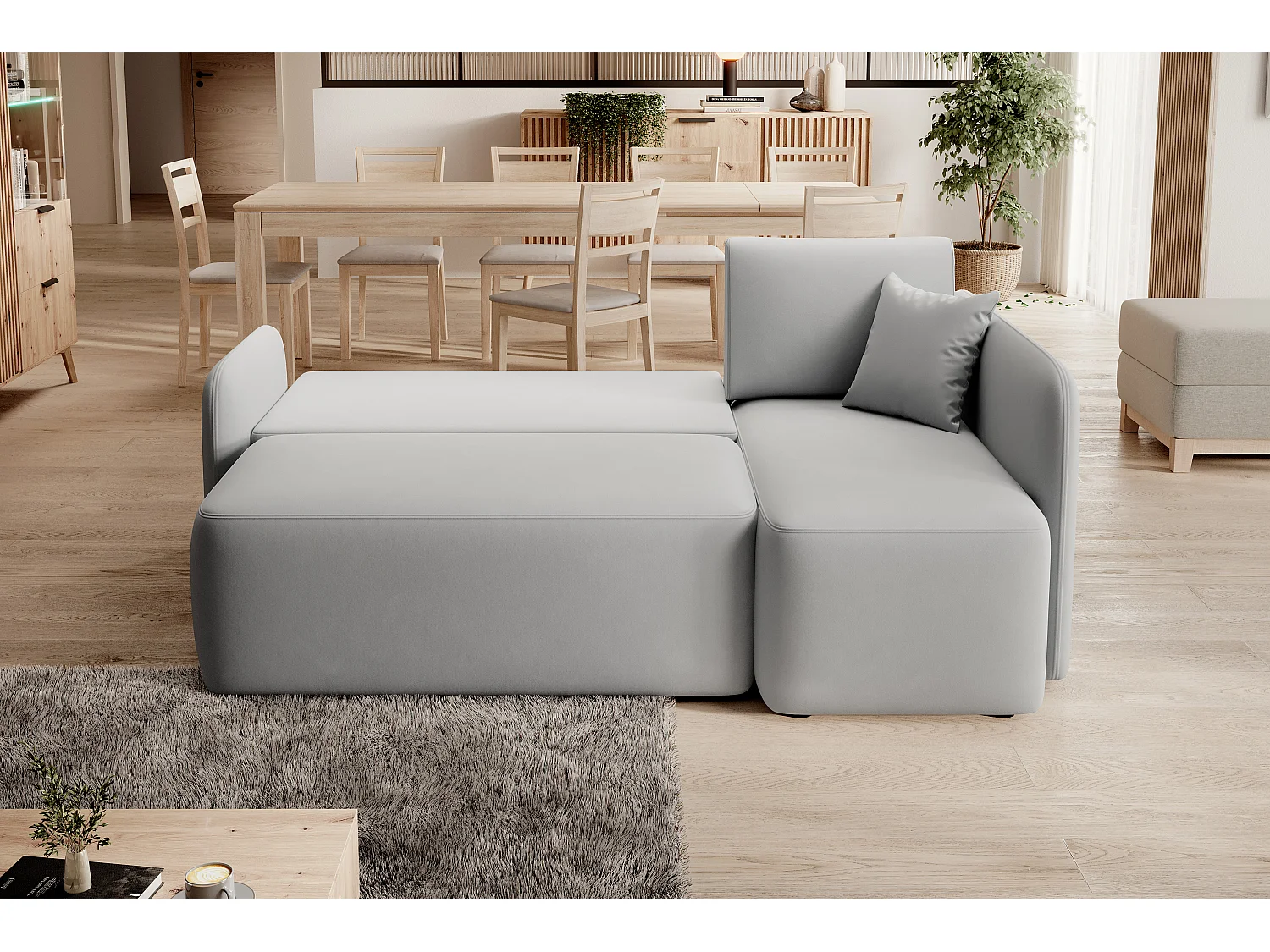 Petit canapé d'angle convertible 3 places tissu TAKIN 206cm-Gris clair-angle droit