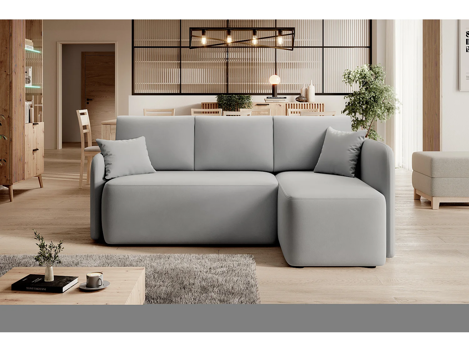 Petit canapé d'angle convertible 3 places tissu TAKIN 206cm-Gris clair-angle droit