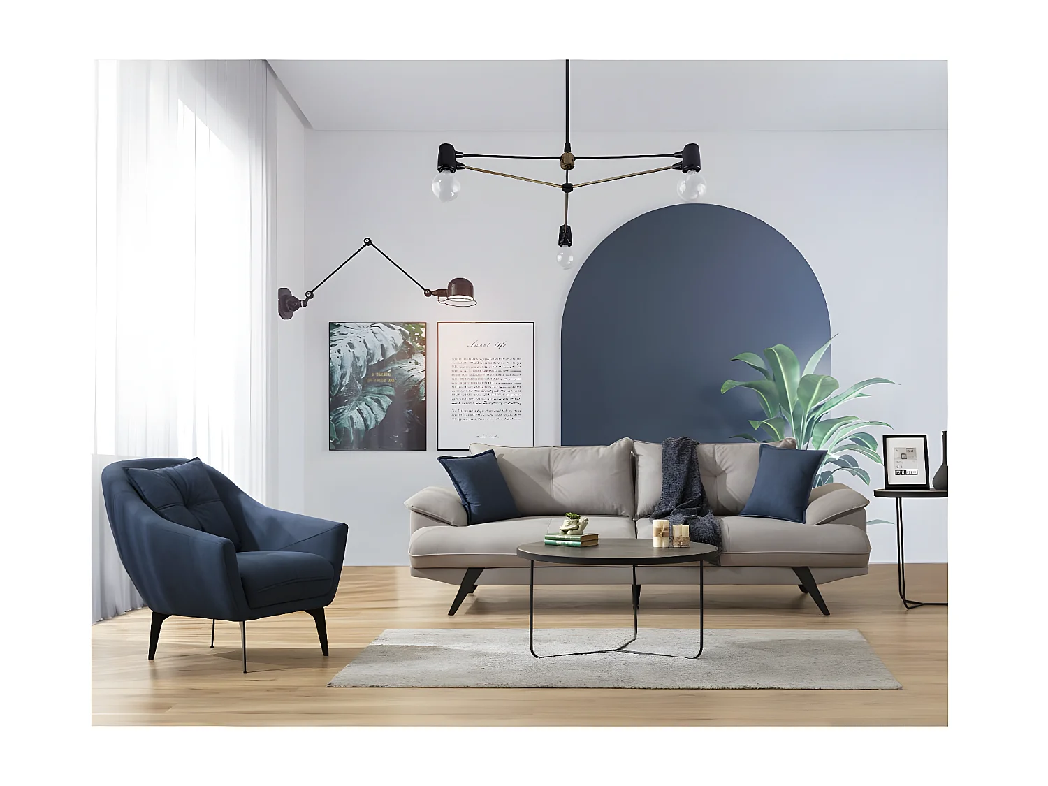 Lerin (Set 3+2+1)/Stoff-Grau&Blau