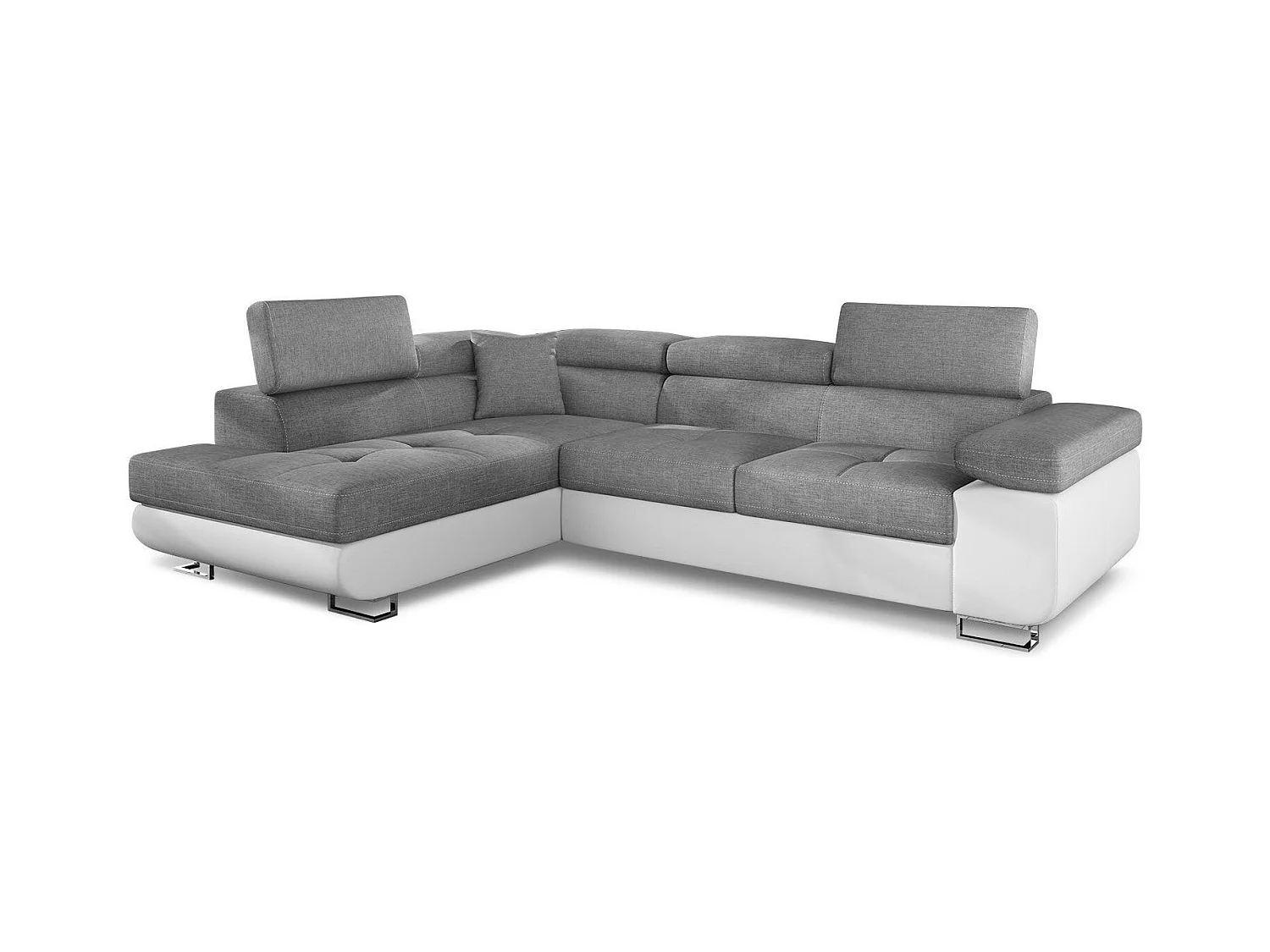 Canapé angle convertible simili cuir et tissu têtières relevables - Collection Marka-Couleur Blanc/Gris clair-angle gauche