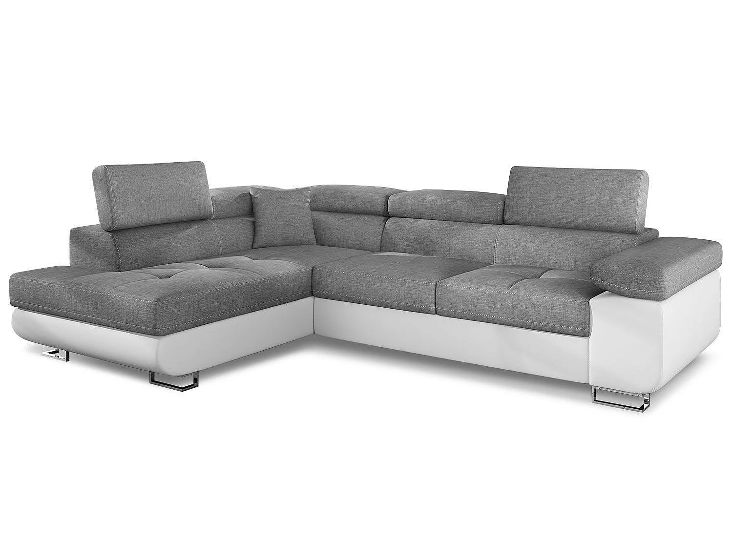 Converteerbare hoekbank in kunstleer en stof met opklapbare hoofdsteunen - Marka Collection-Wit/lichtgrijs-linkerhoek