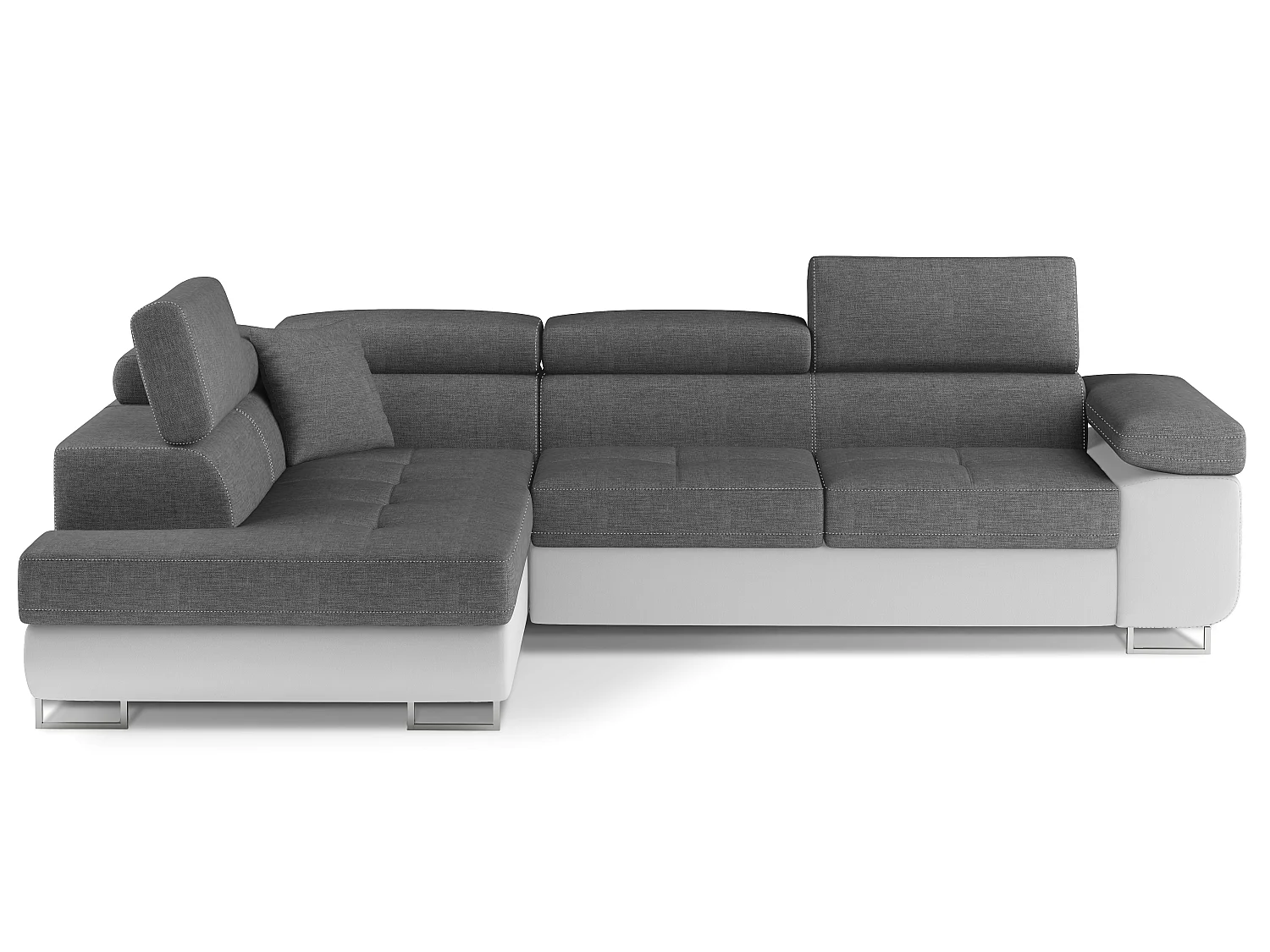 Canapé d'angle convertible simili cuir et tissu MARKA - Coffre et appuis-tête réglables-Noir/Gris foncé-angle gauche