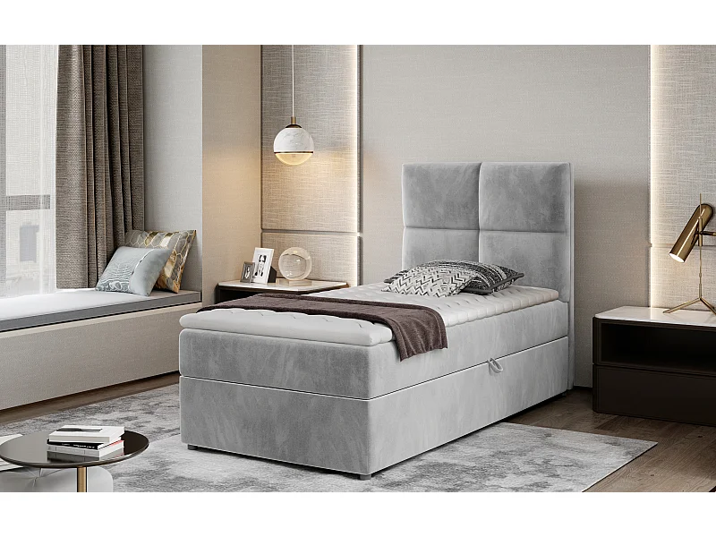 Box Spring Letto Nadia (90x200)/Tessuto/Grigio/