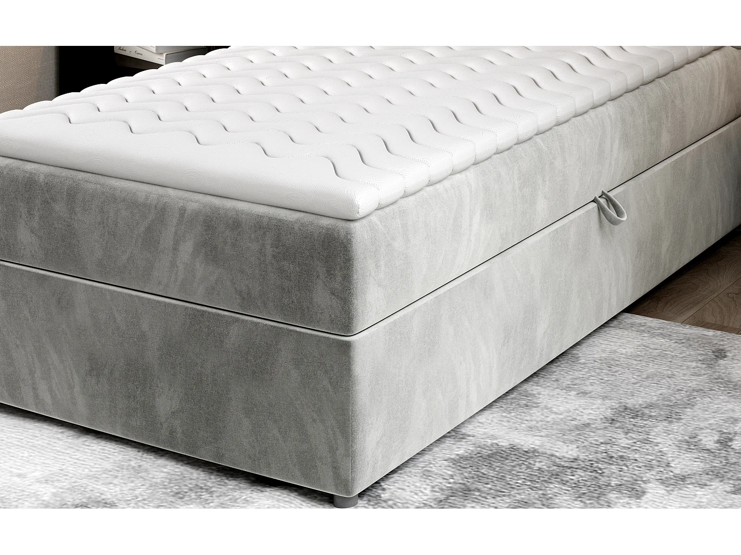 Box Spring Lit Nadia (90x200)/Tissu/Gris/En stock