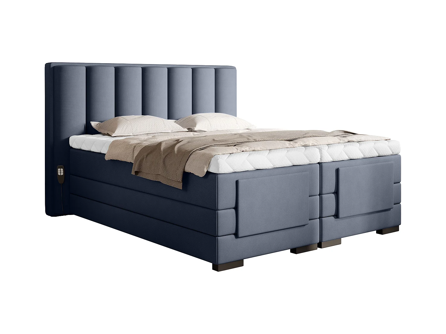 Lit boxspring électrique tissu bleu lavande avec matelas et surmatelas Arkos-180x200