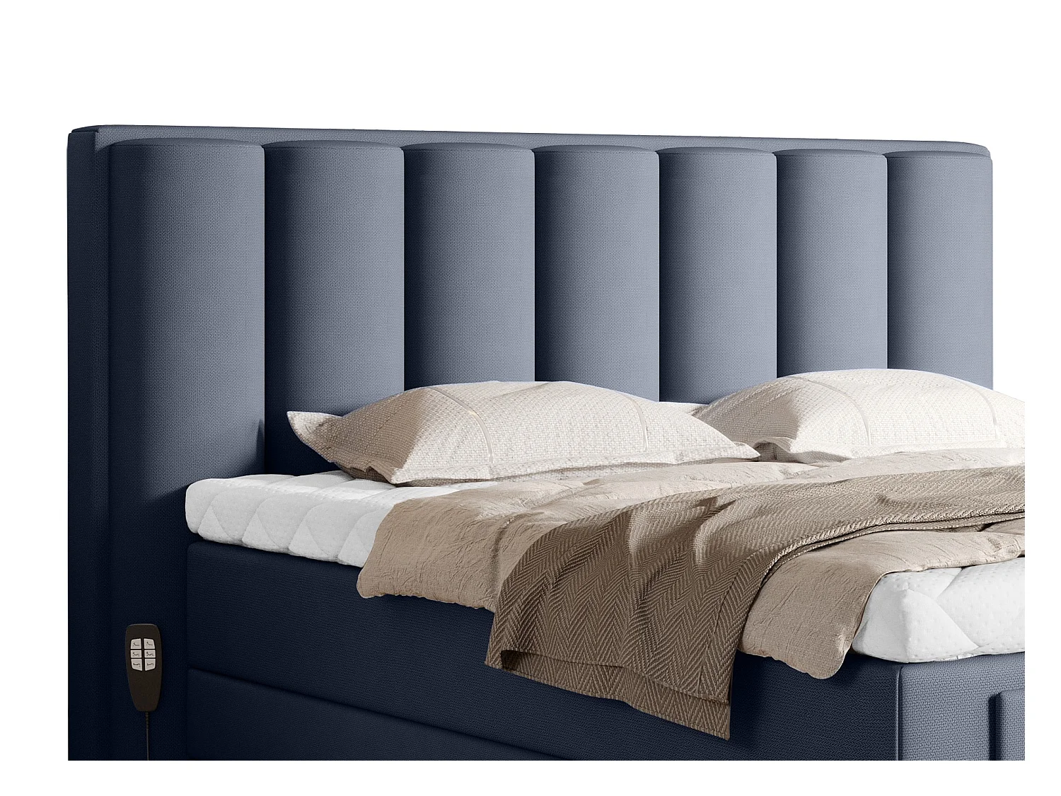 Lit boxspring électrique tissu bleu lavande avec matelas et surmatelas Arkos-180x200