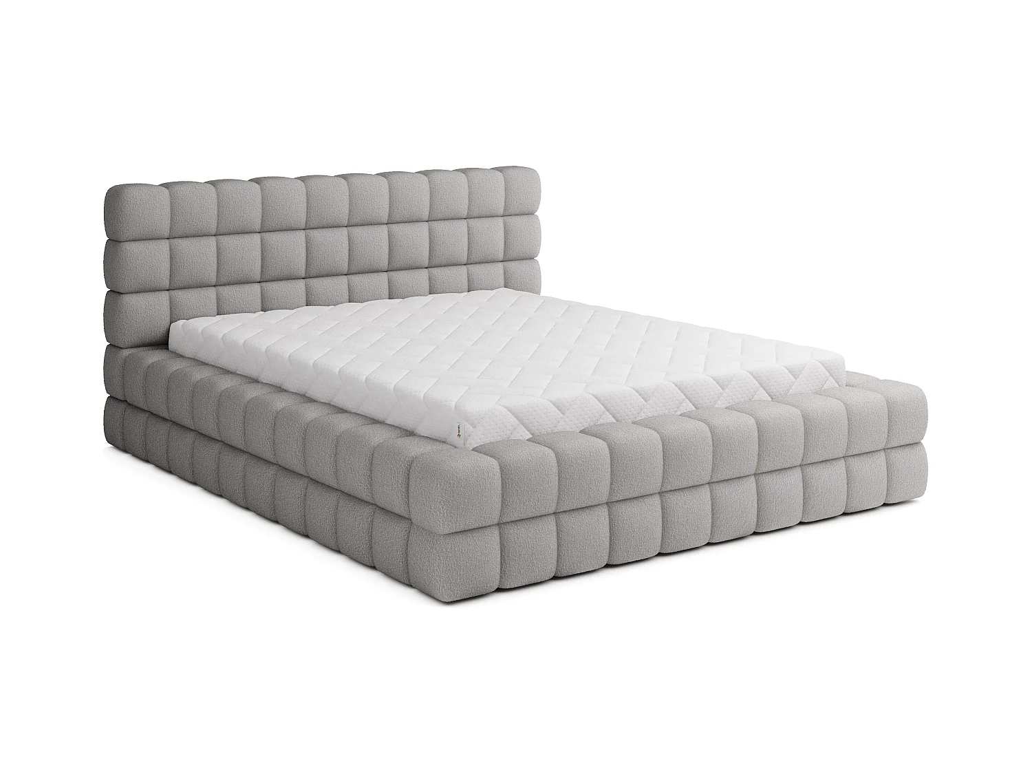 Lit coffre design avec capitonnage tissu à bouclettes Kaizer-Couleur Gris-160x200