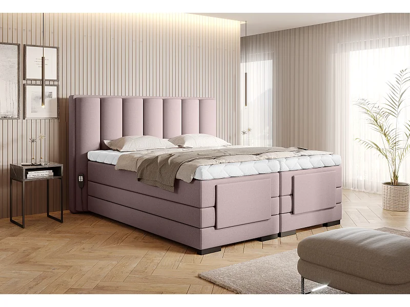 Box Spring Letto Theo EL (180x200) Tessuto-Rosa