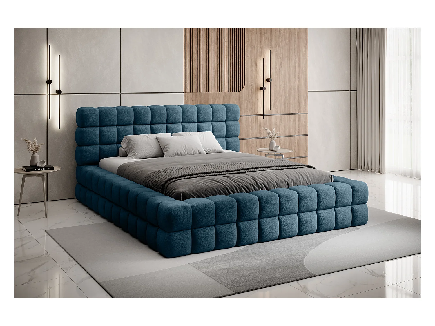 Lit Dario L (180x200)/Tissu-Bleu