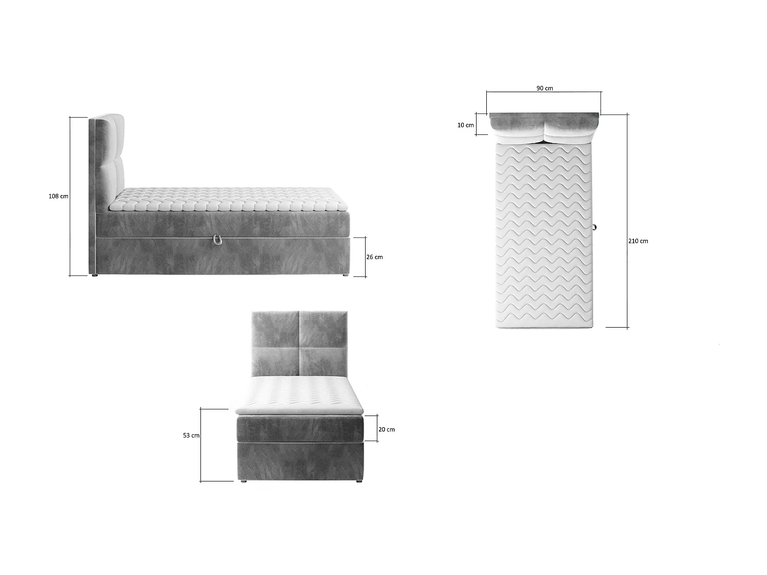 Box Spring Letto Nadia (90x200)/Tessuto-Giallo