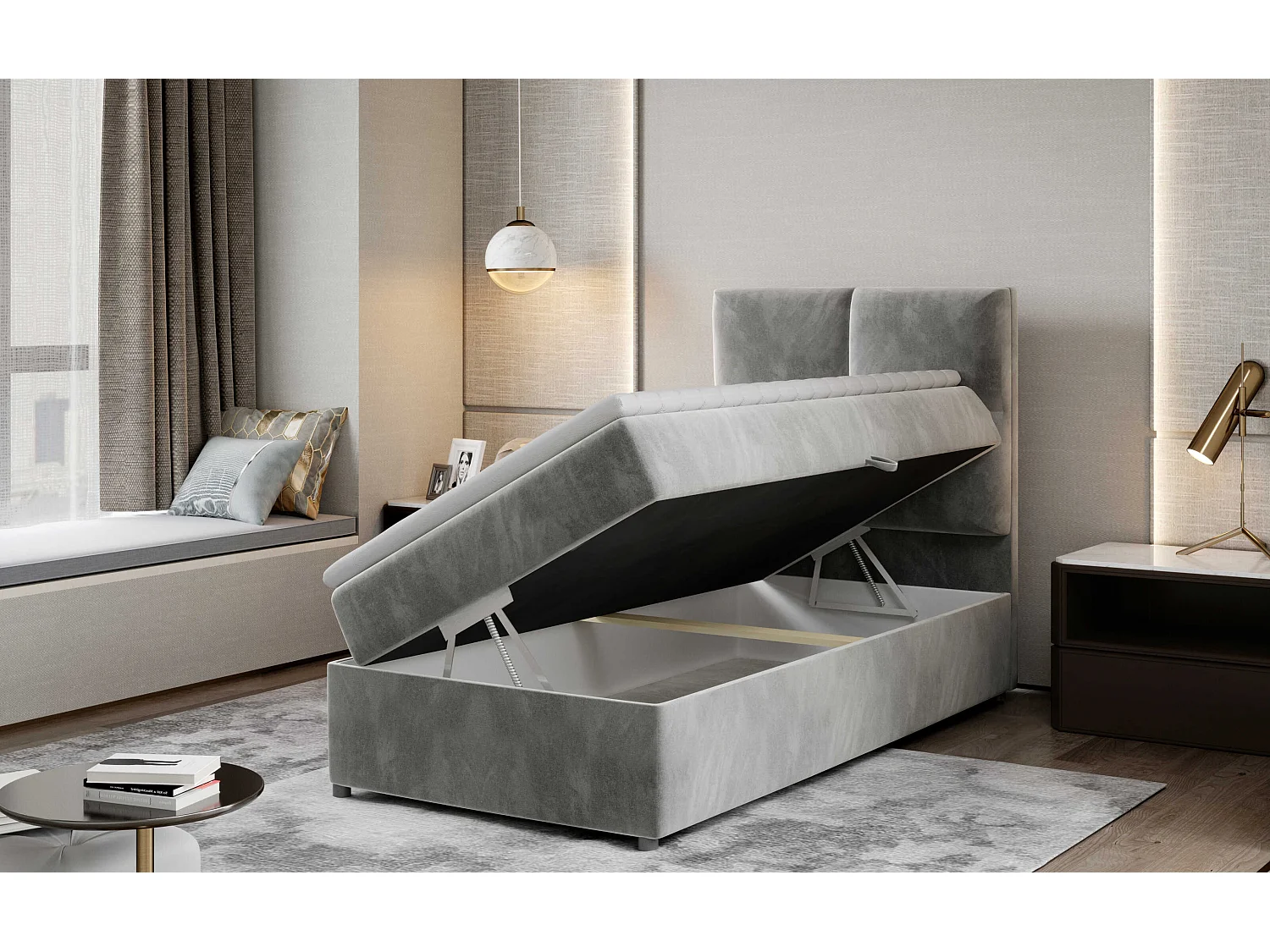 Box Spring Letto Nadia (90x200)/Tessuto-Giallo