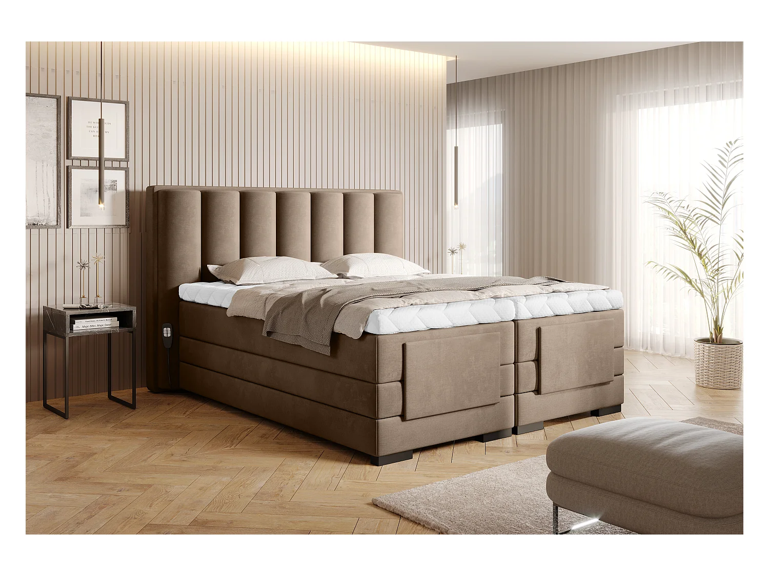 Boxspringbett Theo EM (160x200) Stoff-Braun