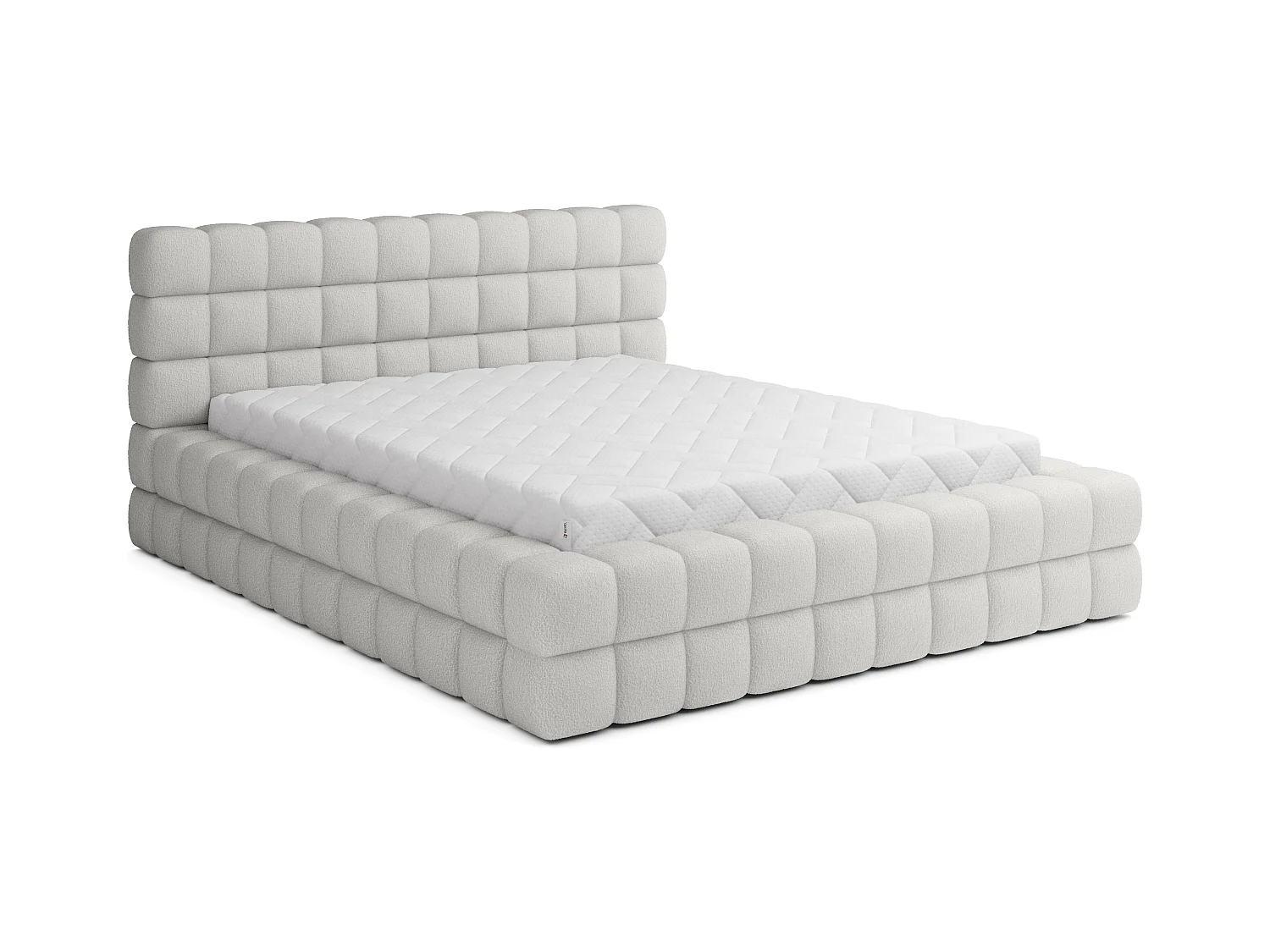 Lit coffre design avec capitonnage tissu à bouclettes Kaizer-Couleur Blanc-160x200