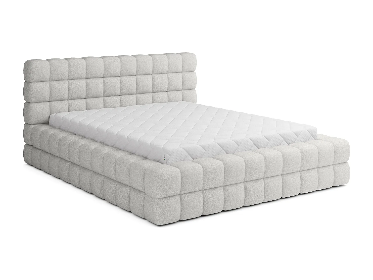 Lit coffre 160x200 sommier inclus Cloud tissu bouclette Blanc