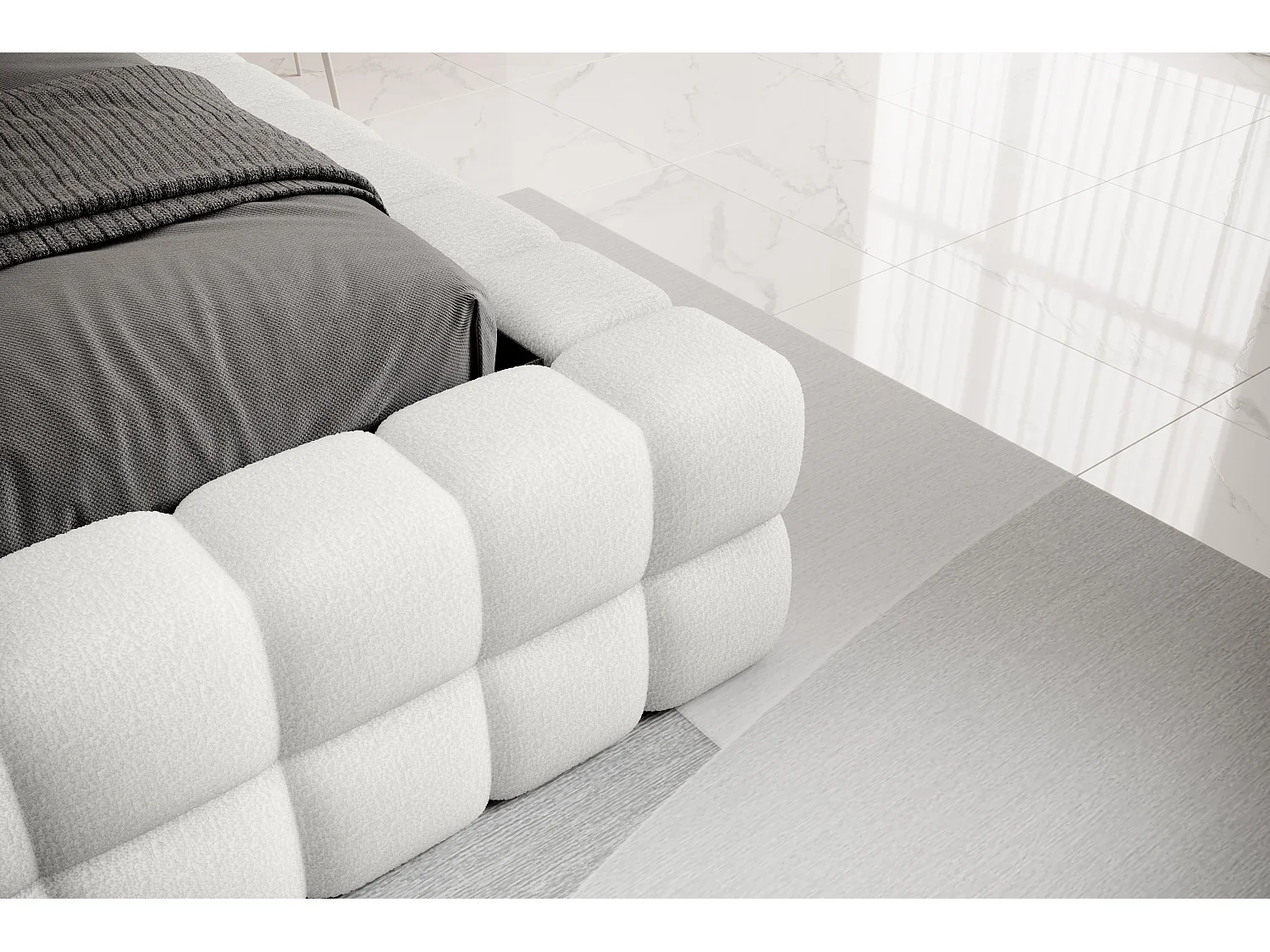 Lit coffre 160x200 sommier inclus Cloud tissu bouclette Blanc