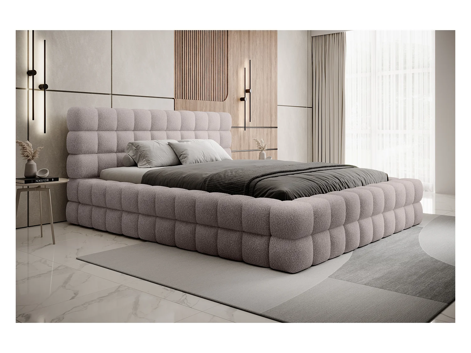 Lit Dario L (180x200)/Tissu-Rose
