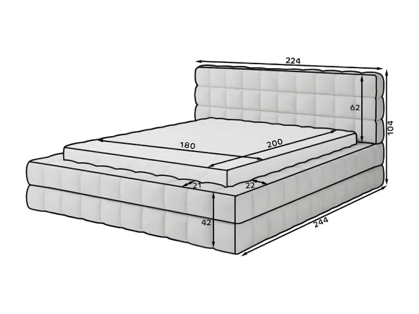 Letto Dario L (180x200)/Tessuto-Rosa