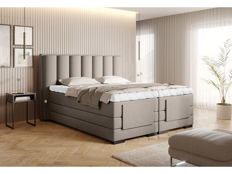Box Spring Letto Theo EL (180x200) Tessuto-beige