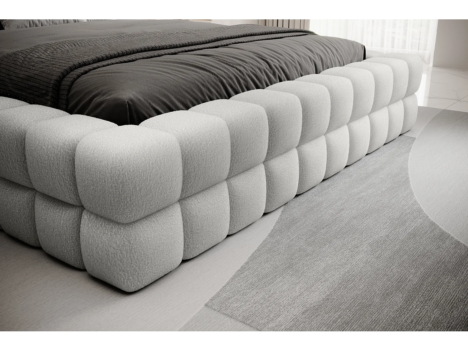 Lit coffre 160x200 sommier inclus Cloud tissu bouclette Beige