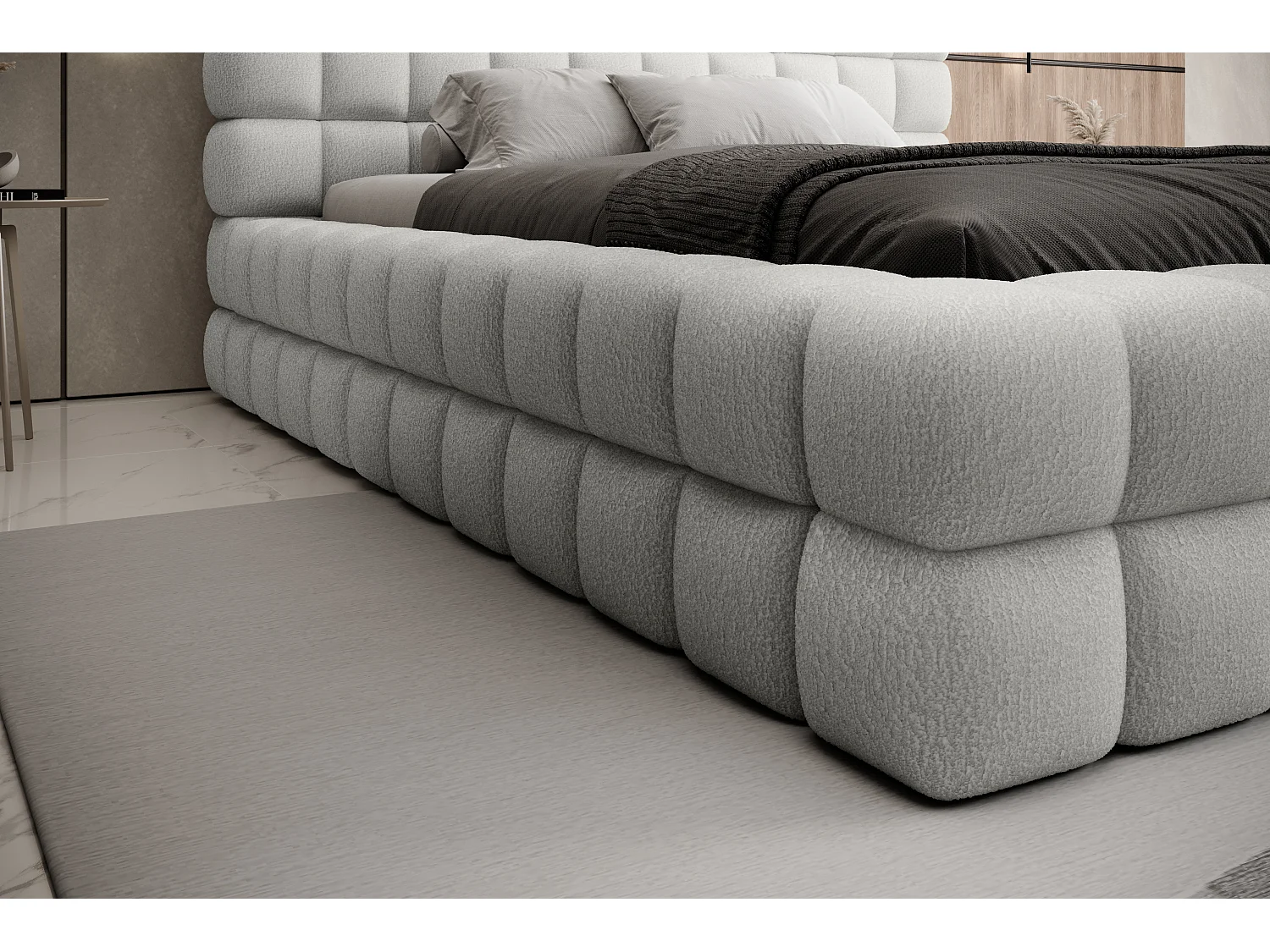 Lit coffre 160x200 sommier inclus Cloud tissu bouclette Beige