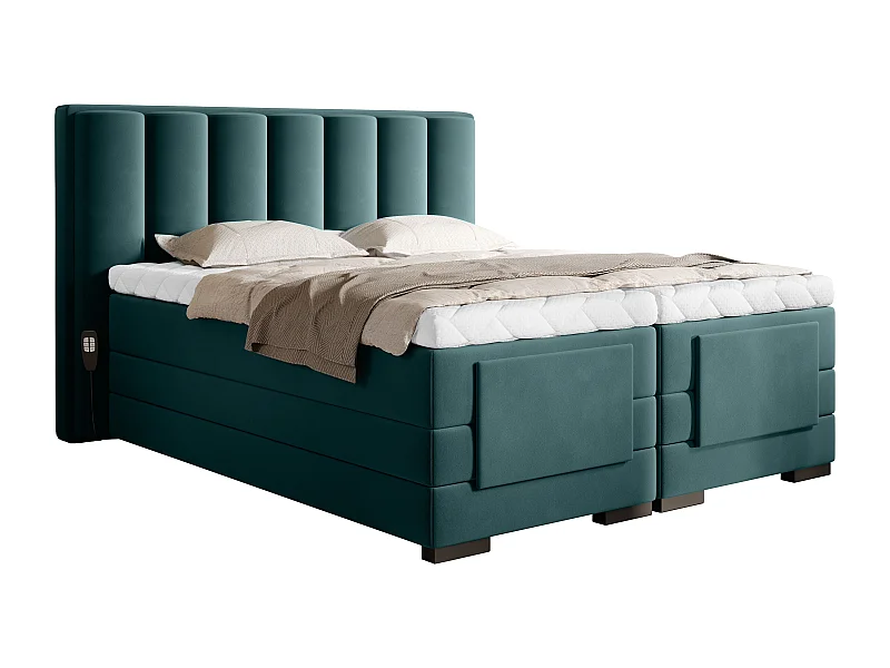 Lit boxspring électrique velours vert avec matelas et surmatelas Arkos-180x200
