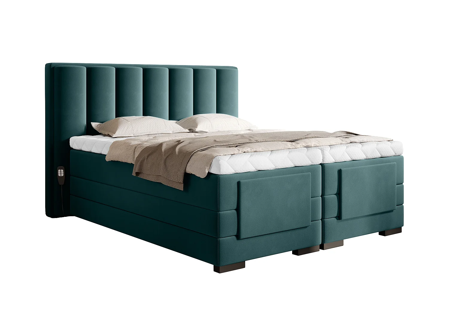 Lit boxspring électrique velours vert avec matelas et surmatelas Arkos-180x200
