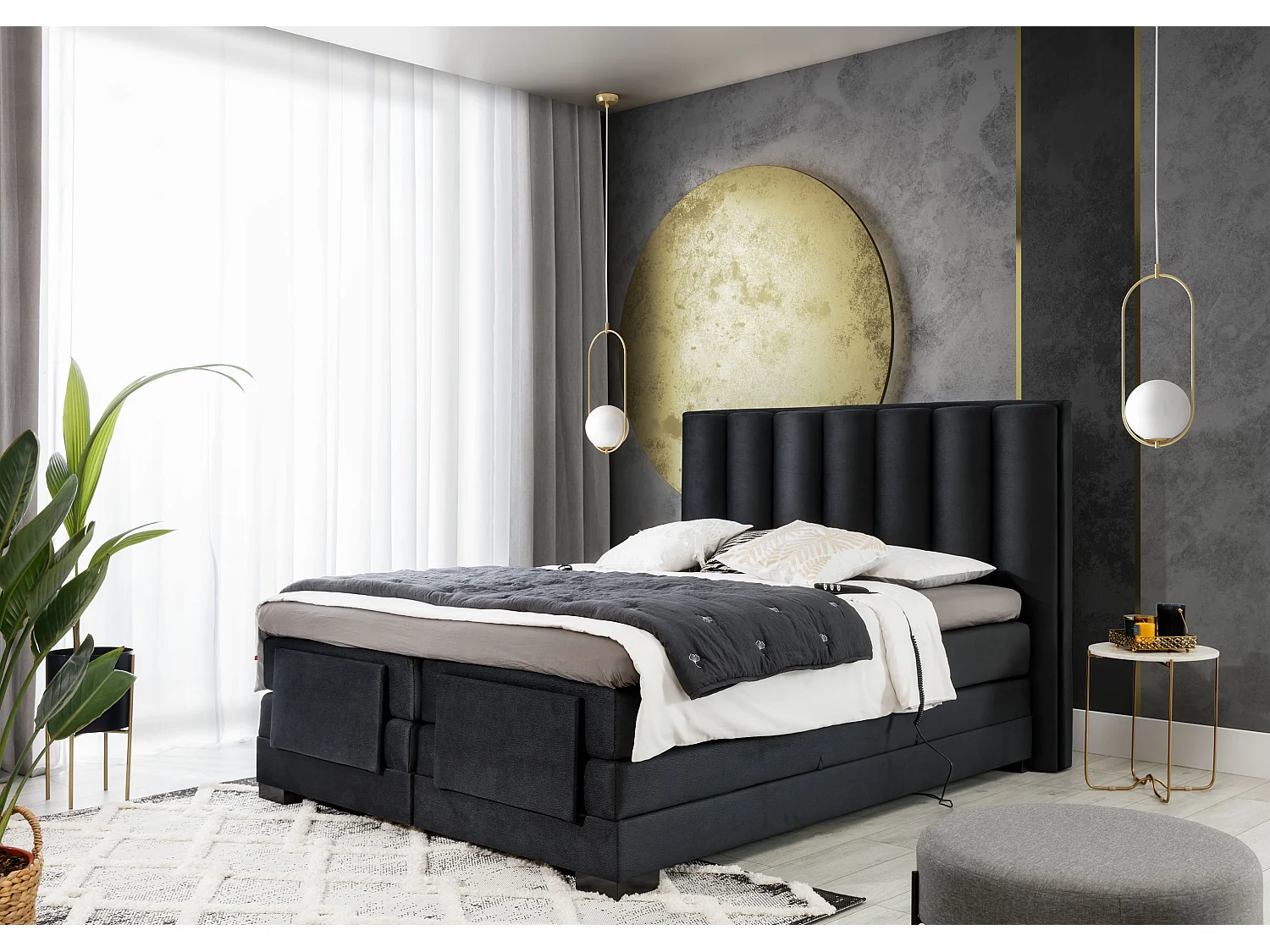 Box Spring Letto Theo EL (180x200) Tessuto grigio