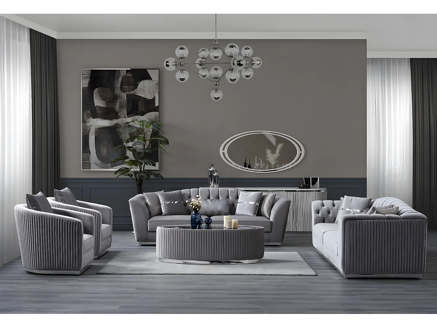 Grand (Set 3+3+1)/Stoff-Grau