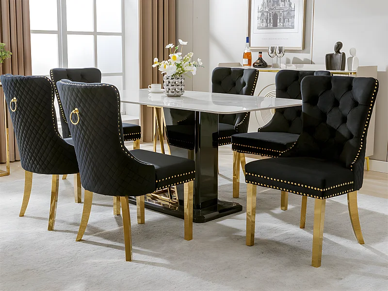 Lot de 6 chaises en velours avec pieds métallique - Noir