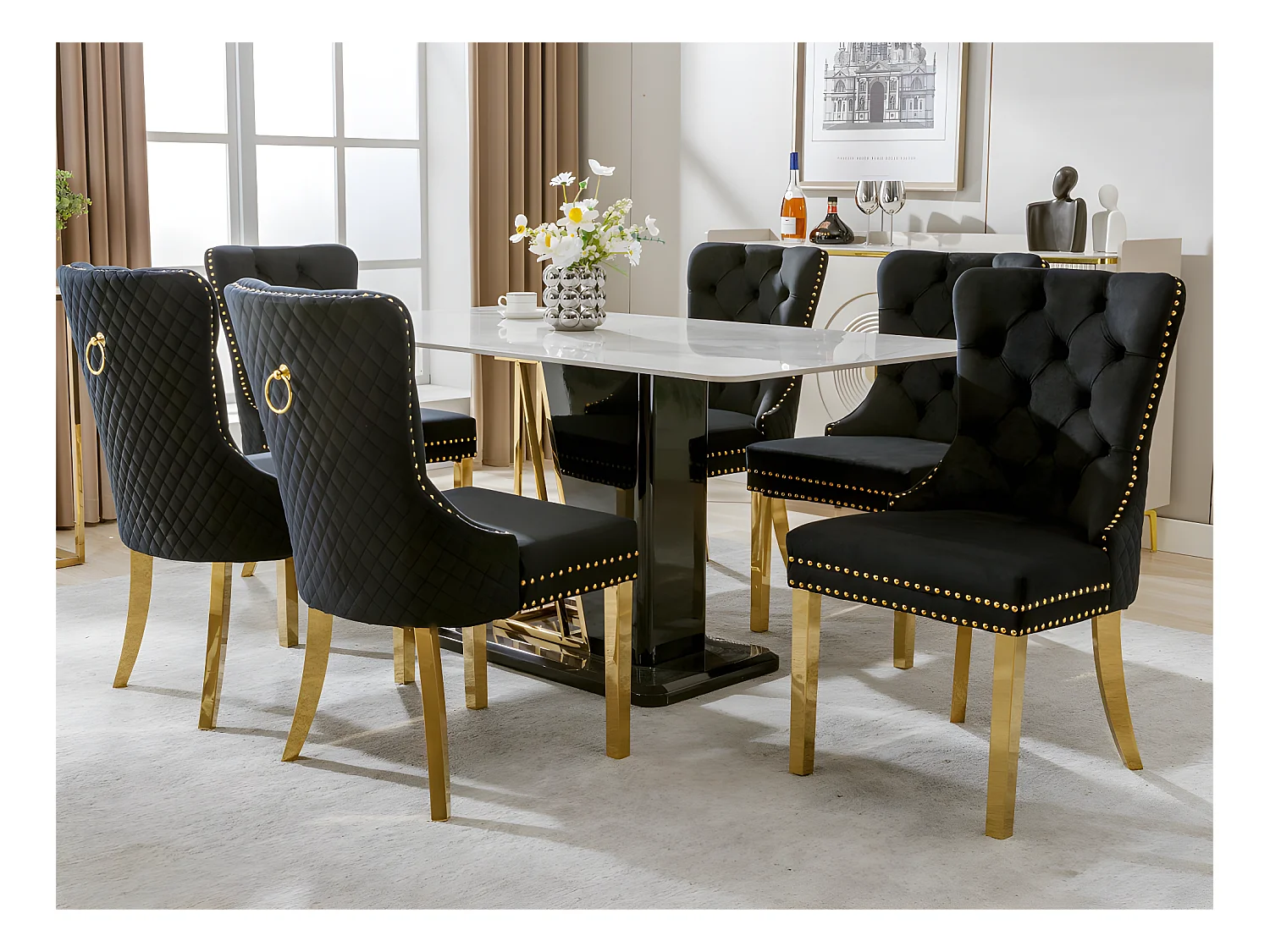 Lot de 6 chaises en velours avec pieds métallique - Noir