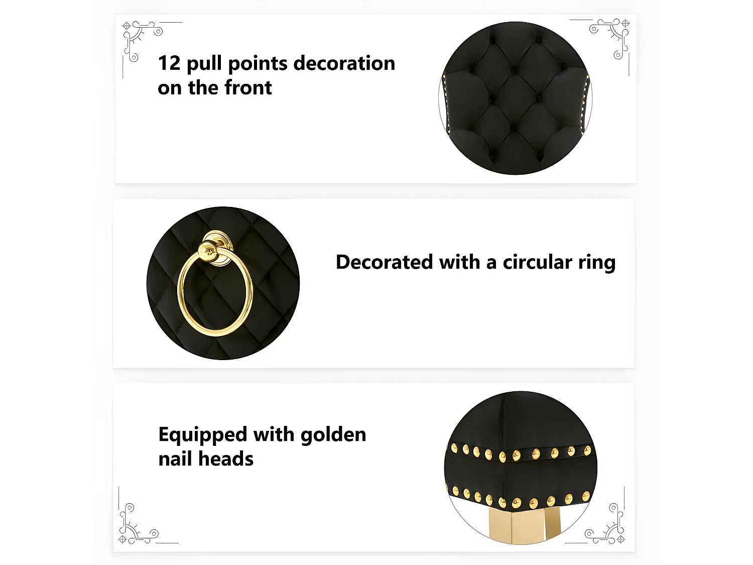 Juego de 6 sillas de terciopelo con patas de metal - Negro