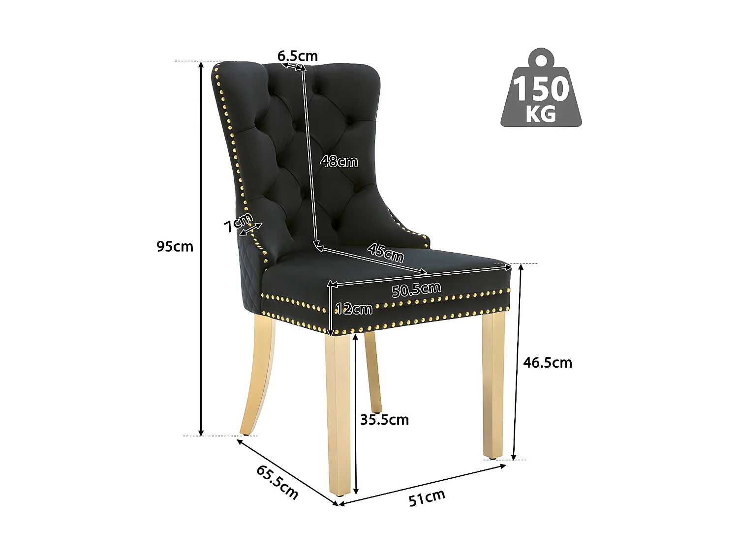 Juego de 6 sillas de terciopelo con patas de metal - Negro