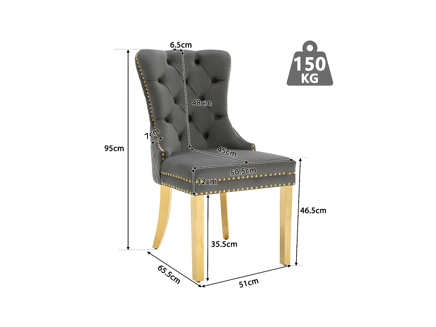 Juego de 6 sillas de terciopelo con patas de metal - Gris