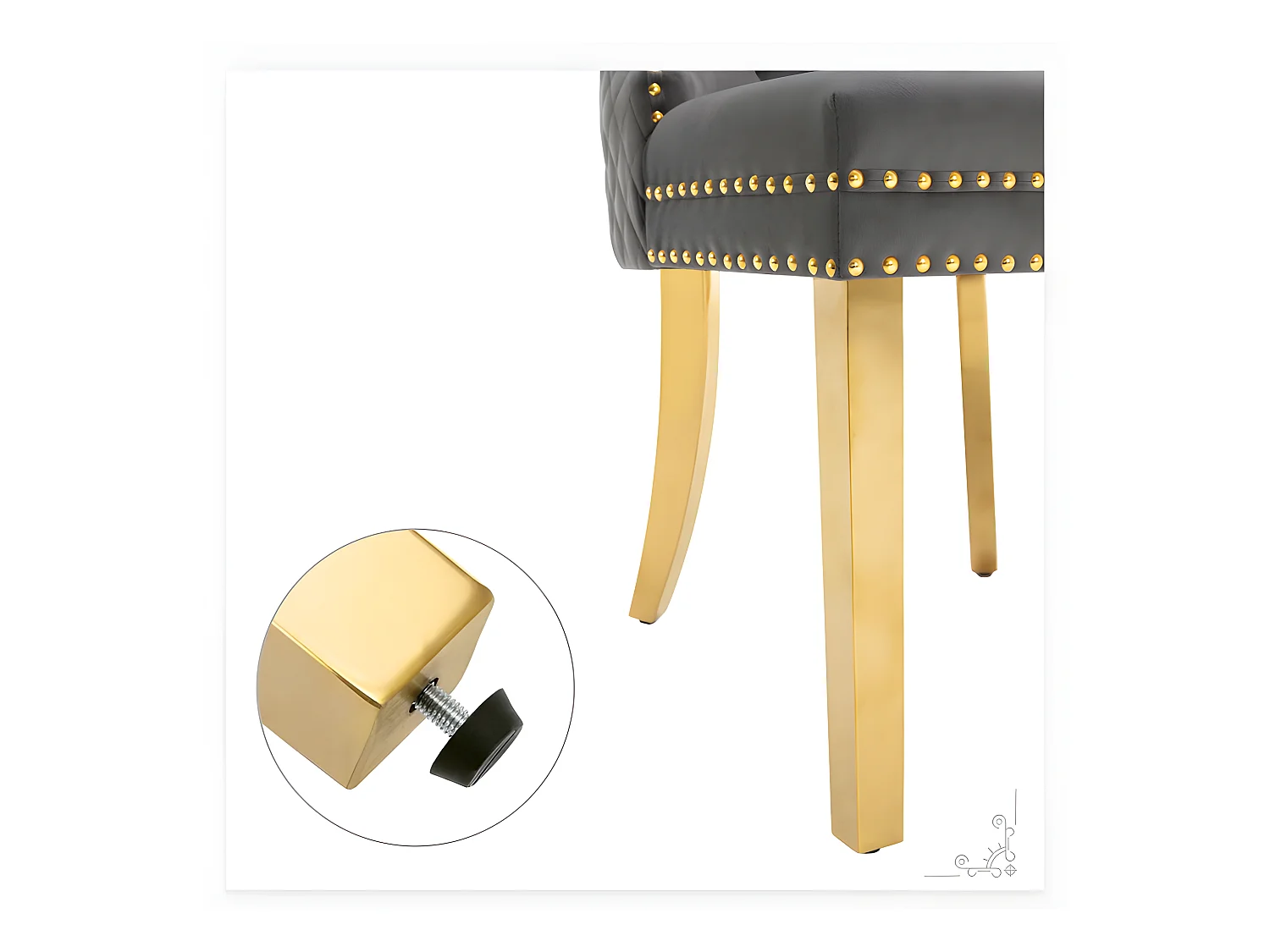 Juego de 6 sillas de terciopelo con patas de metal - Gris