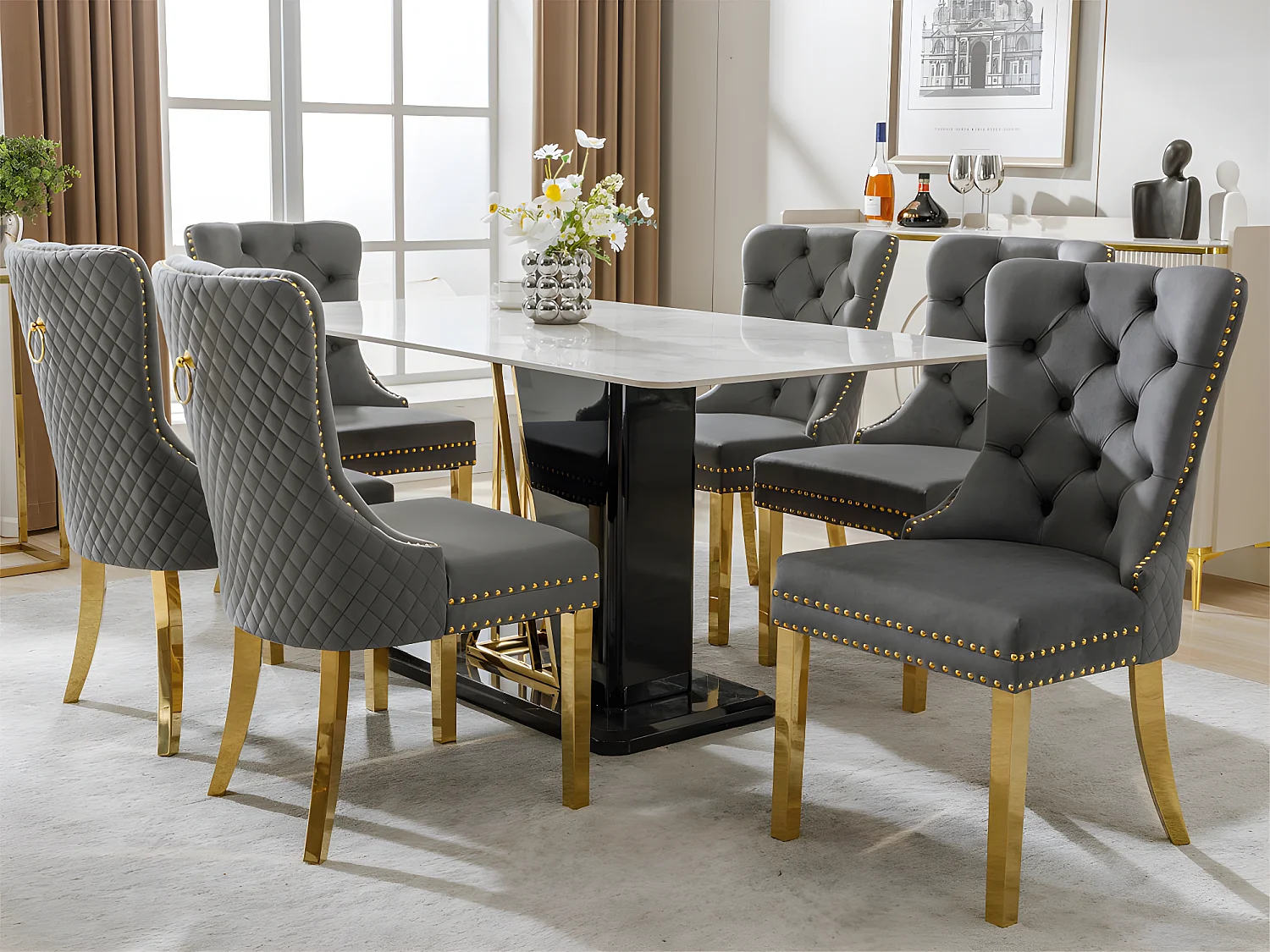 Lot de 6 chaises en velours avec pieds métallique - Gris