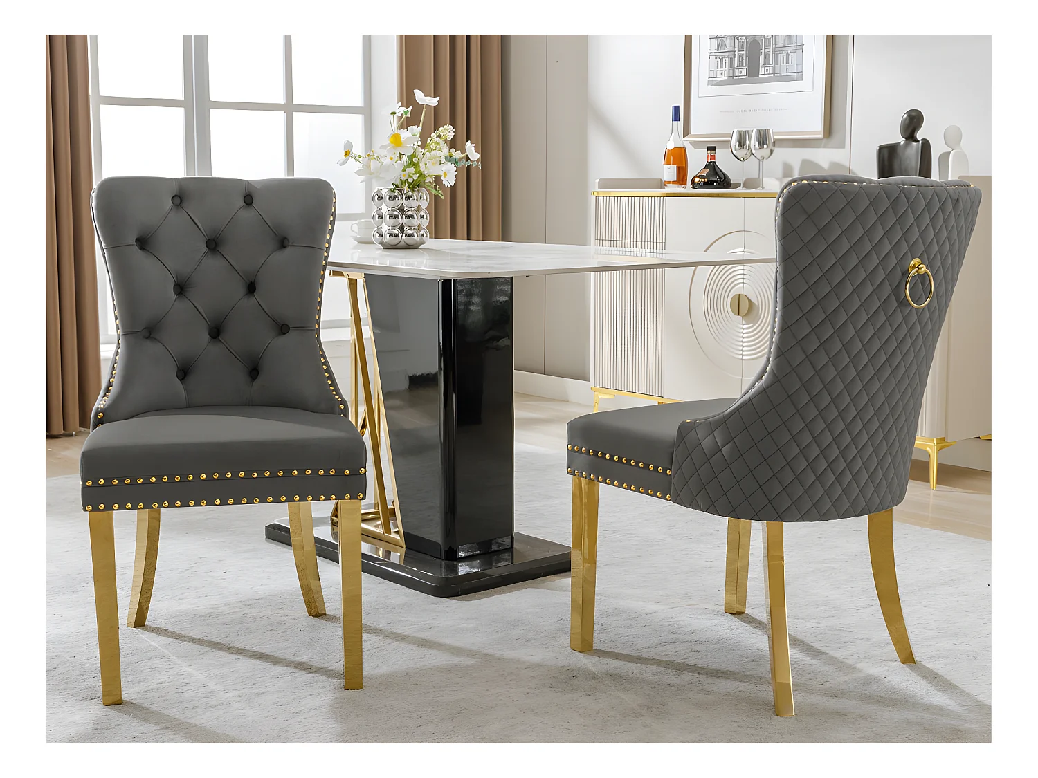 Lot de 2 chaises en velours avec pieds métallique - Gris